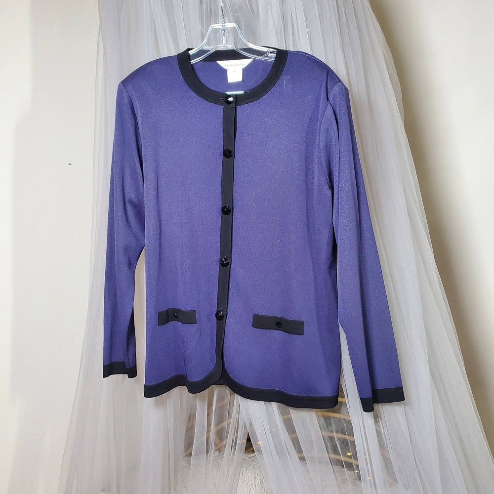 Misook Vintage Old Money Mob Wife Cardigan Purple Designer Career Over‎ Size XL